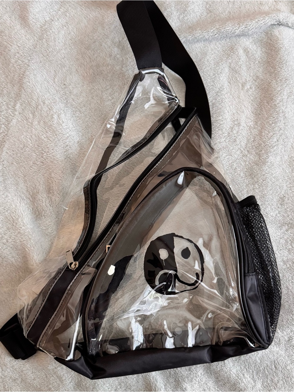 Fall Out Boy Clear Black Trim Crossbody Sling Bag with Smiley Accent